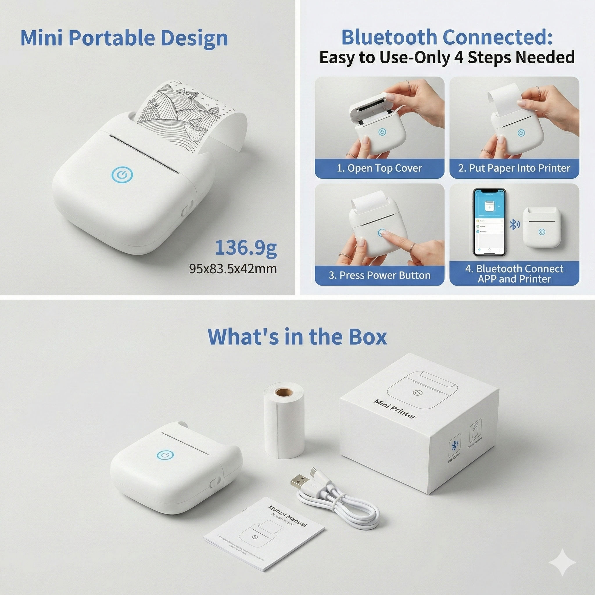 Portable Home Thermal Label Printerink-free Sticky Note Printer